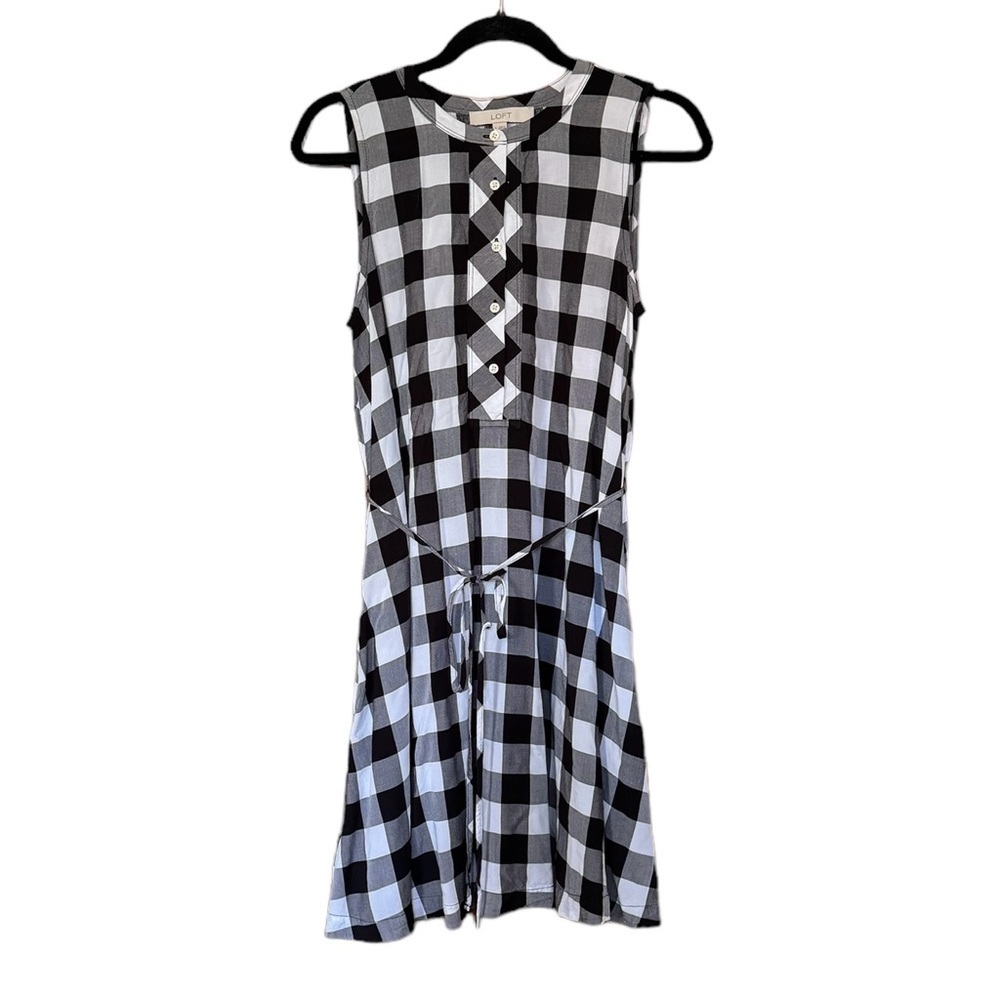 Ann Taylor LOFT ‎ Dress Casual Black And White Plaid Pattern - Size Small